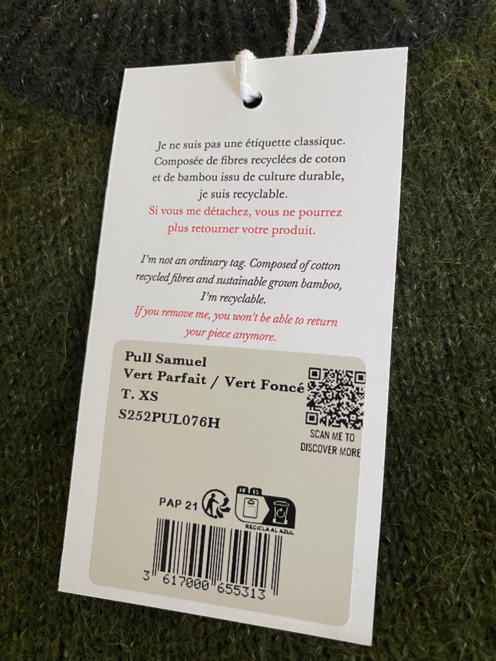 Sezane Samuel 'Perfect Green/Dark Green' NWT - Picture 6 of 11